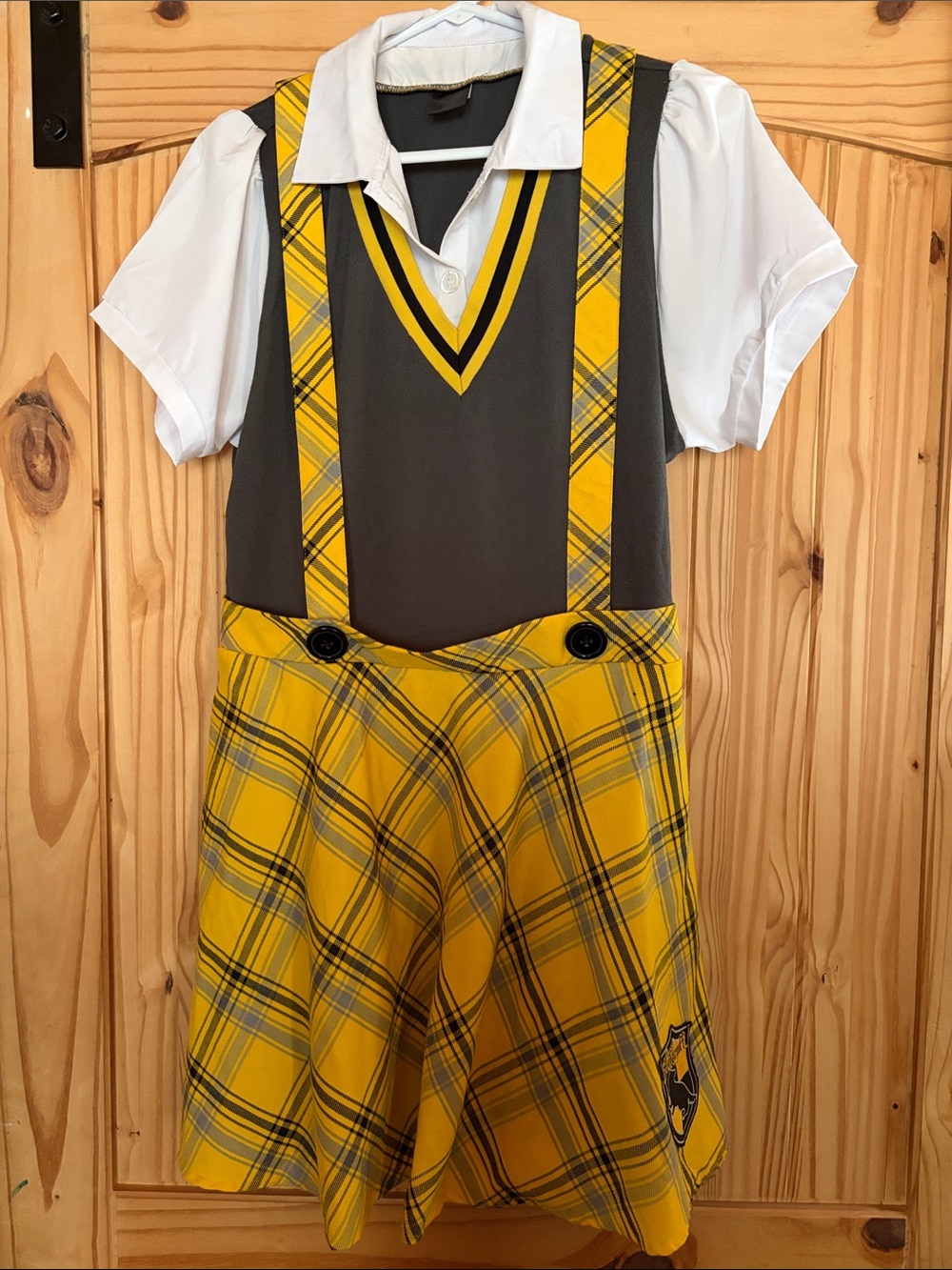 Spirit Yellow Plaid Suspender Skirt with White Shirt